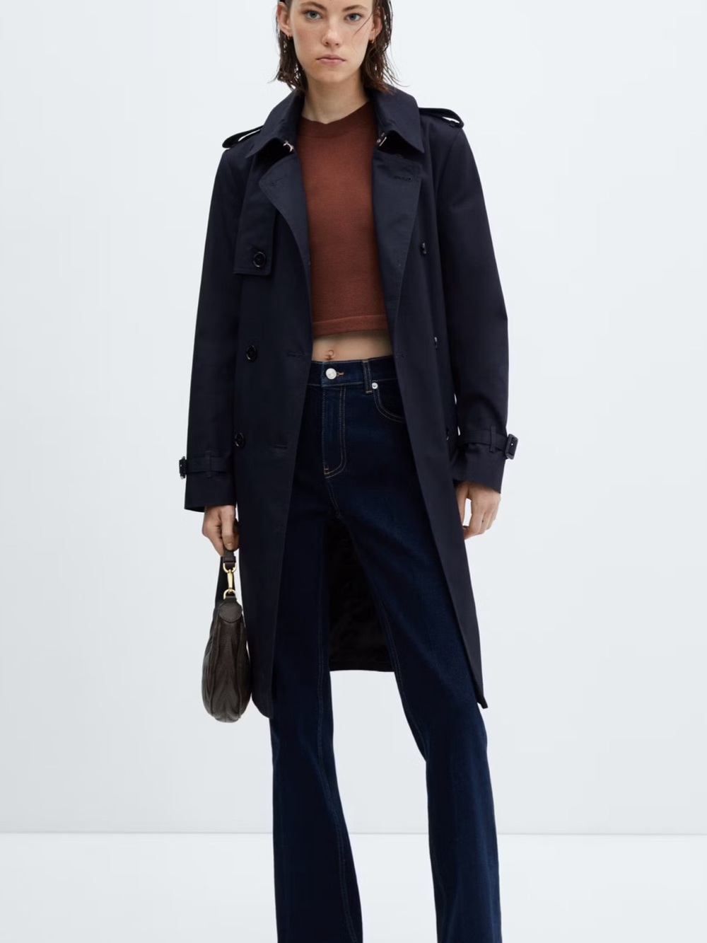 Classic Women's Navy Trench Coat - Lightweight Outerwear